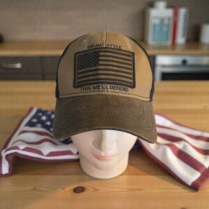 Grunt Style Faded Men’s Veteran Flag SnapBack Adjustable Cap Brown